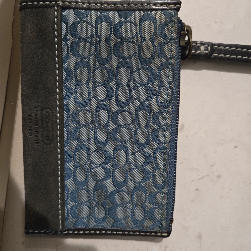 Coach Blue Patterned Card Wallet Holder